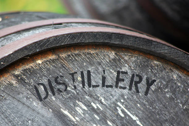 Close view of a barrel marked Bourbon Whiskey