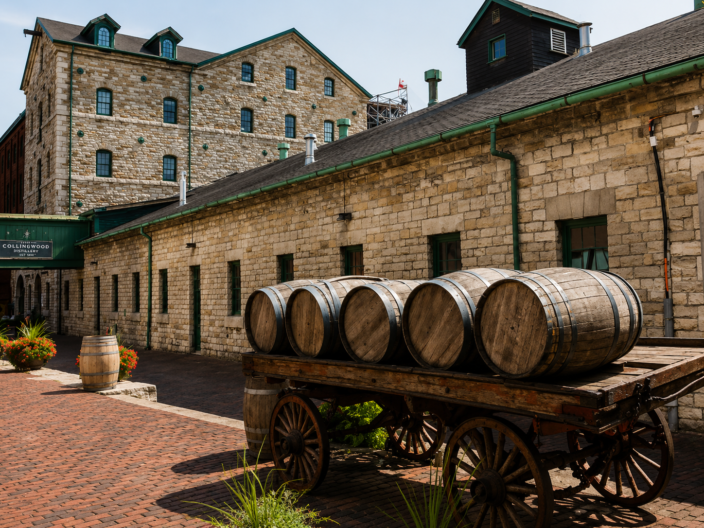 Collingwood Distillery exterior with barrel cart