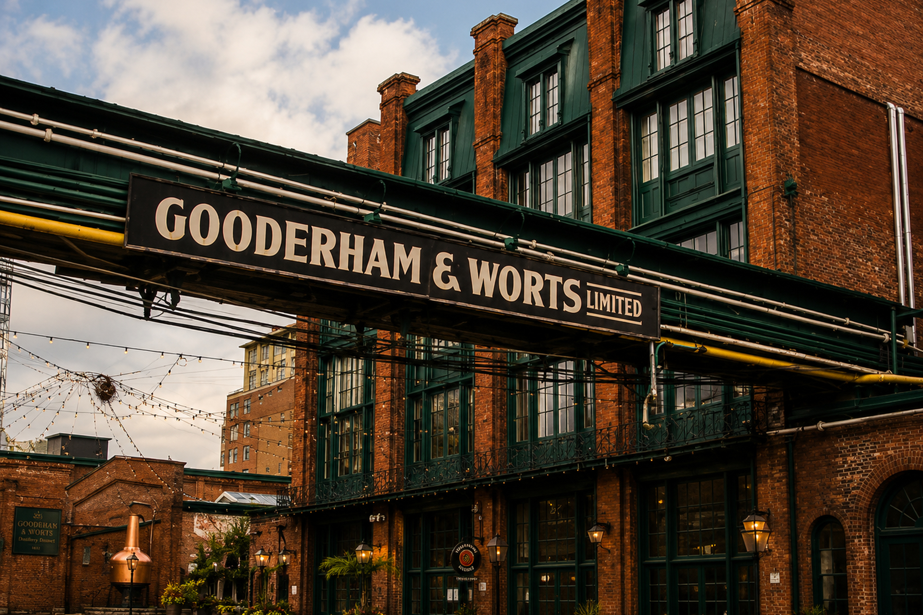 Gooderham and Worts distillery sign in Toronto