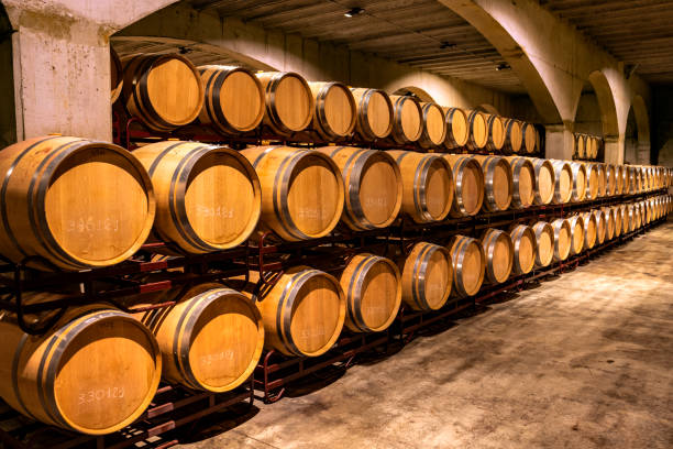 Rum casks in a modern warehouse