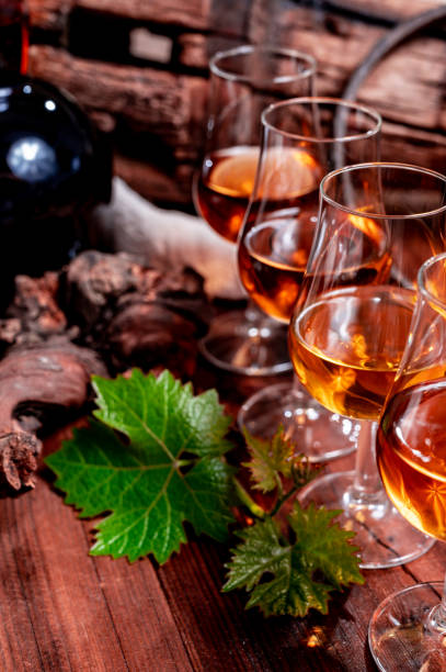 A line of Cognac tasting glasses used for sensory assessment