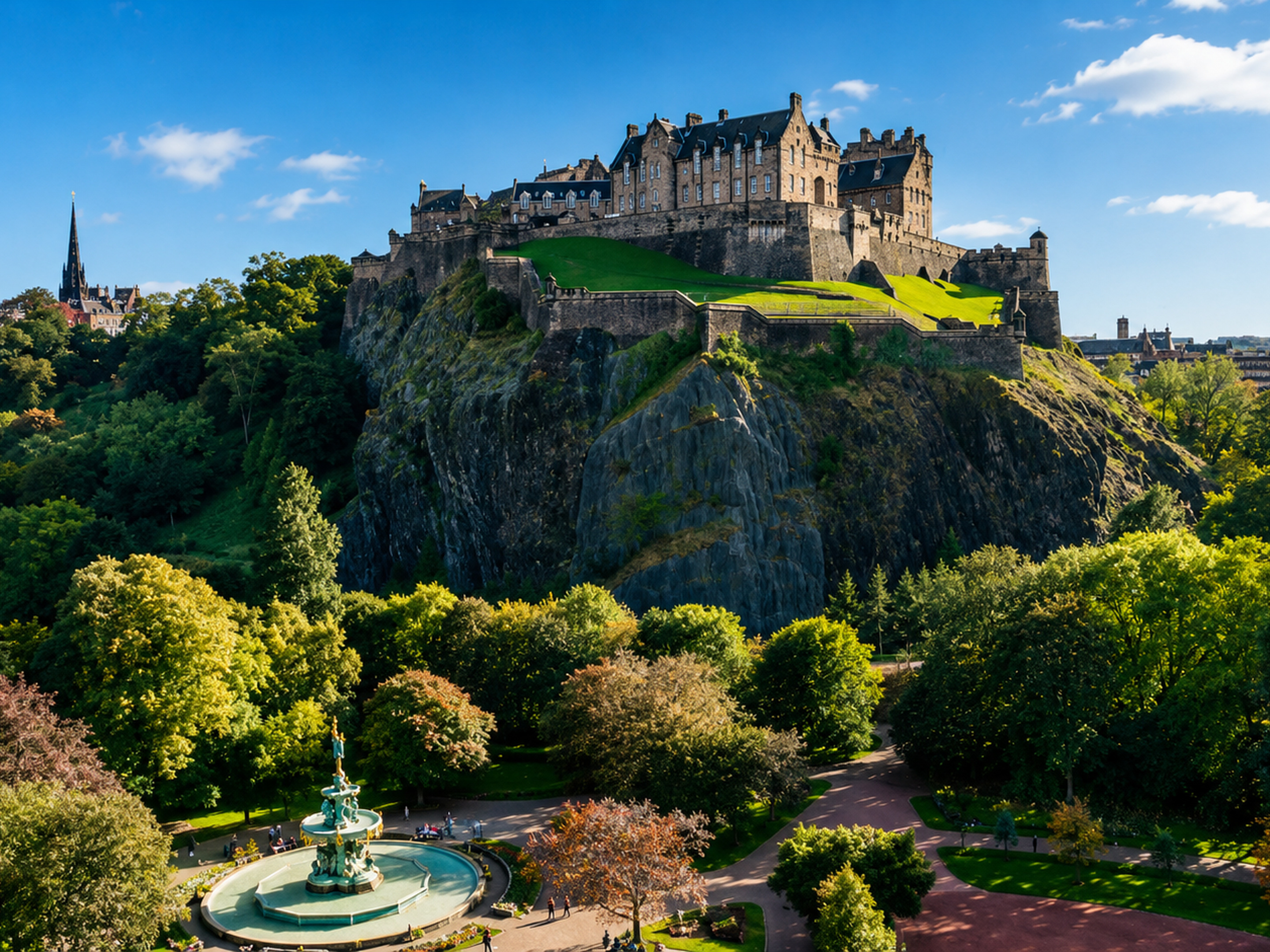 Edinburgh Castle in Scotland viewed from Princes Street Gardens